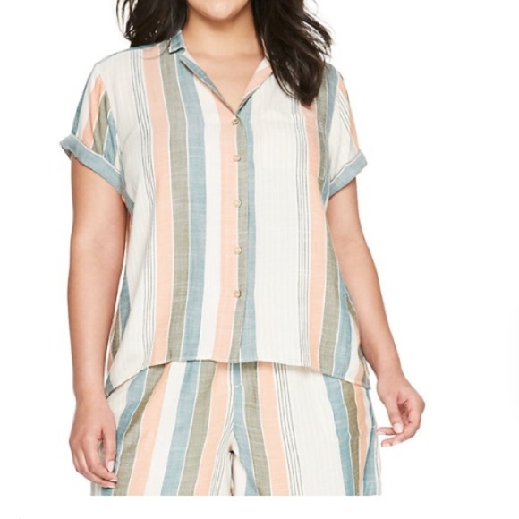 SONOMA 5X multi color stripe drop shoulder camp shirt and short set - Picture 11 of 16